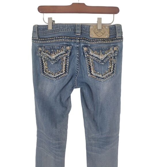 Miss Me Boyfriend Ankle Jeans 27 Womens Low Rise Distressed Skinny Bejeweled - Picture 7 of 11